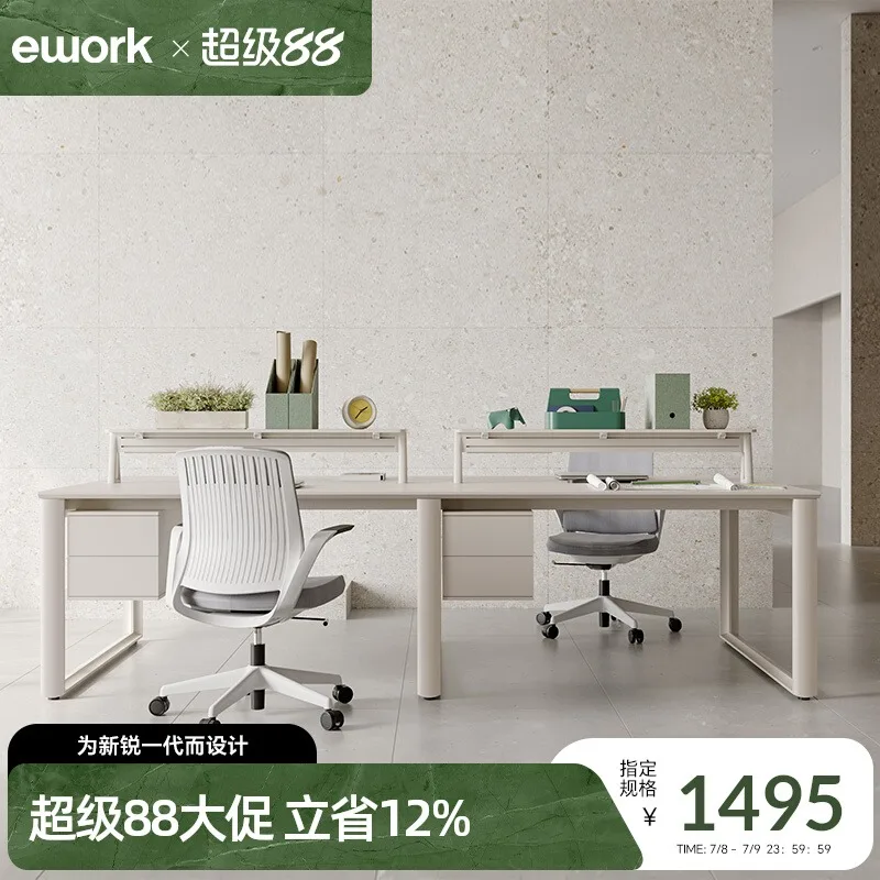 Ework Simple Modern Office Staff Desk Financial Screen Desk Double Workstation Table and Chair Combination Furniture
