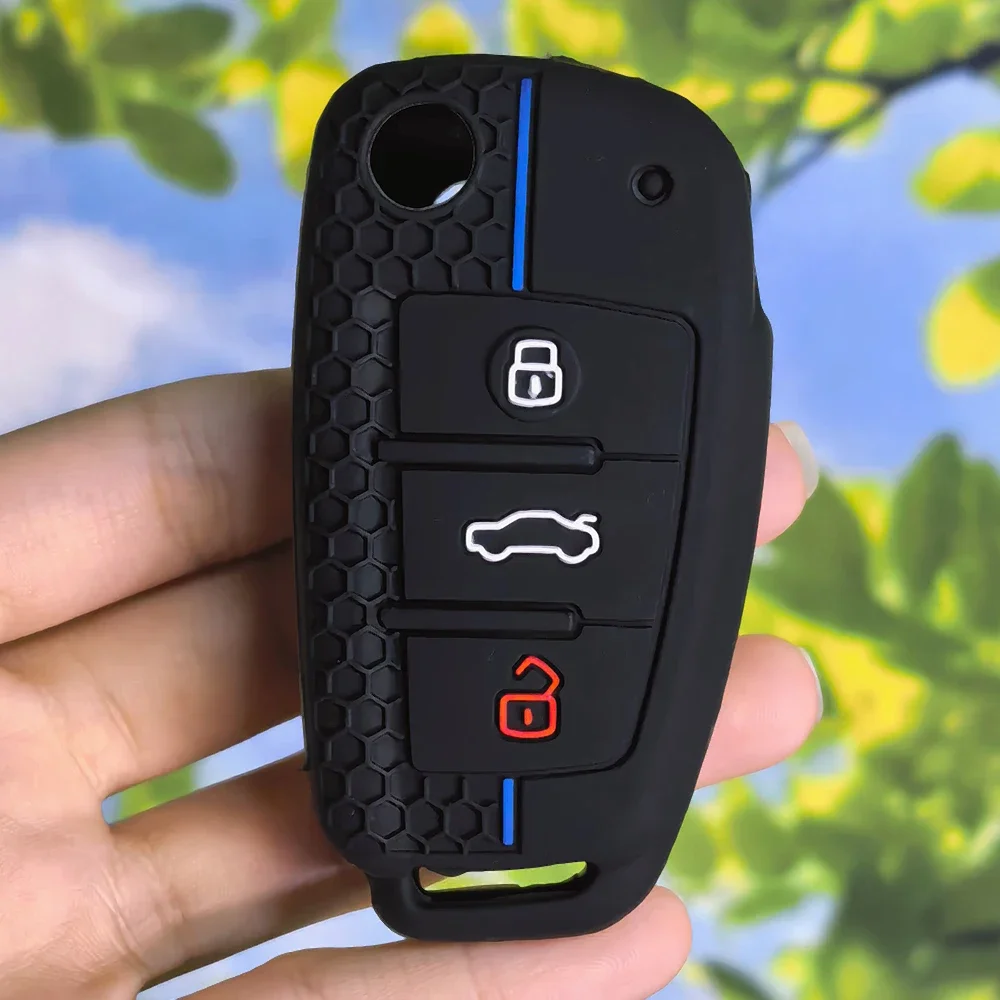 Anti-Slip Honeycomb Texture Key Case For Audi A1 A3 8P A4 B7 A6 C6 4F TT Q7 S3 3 Button Auto Flip Remote Fob Sleeve