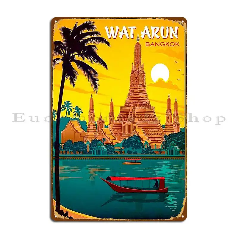 Таиландский винтажный Wat Arun Temple Of Dawn, принт, металлическая табличка, постер, знак, настенный индивидуальный дизайн гаража, жестяная вывеска, постер