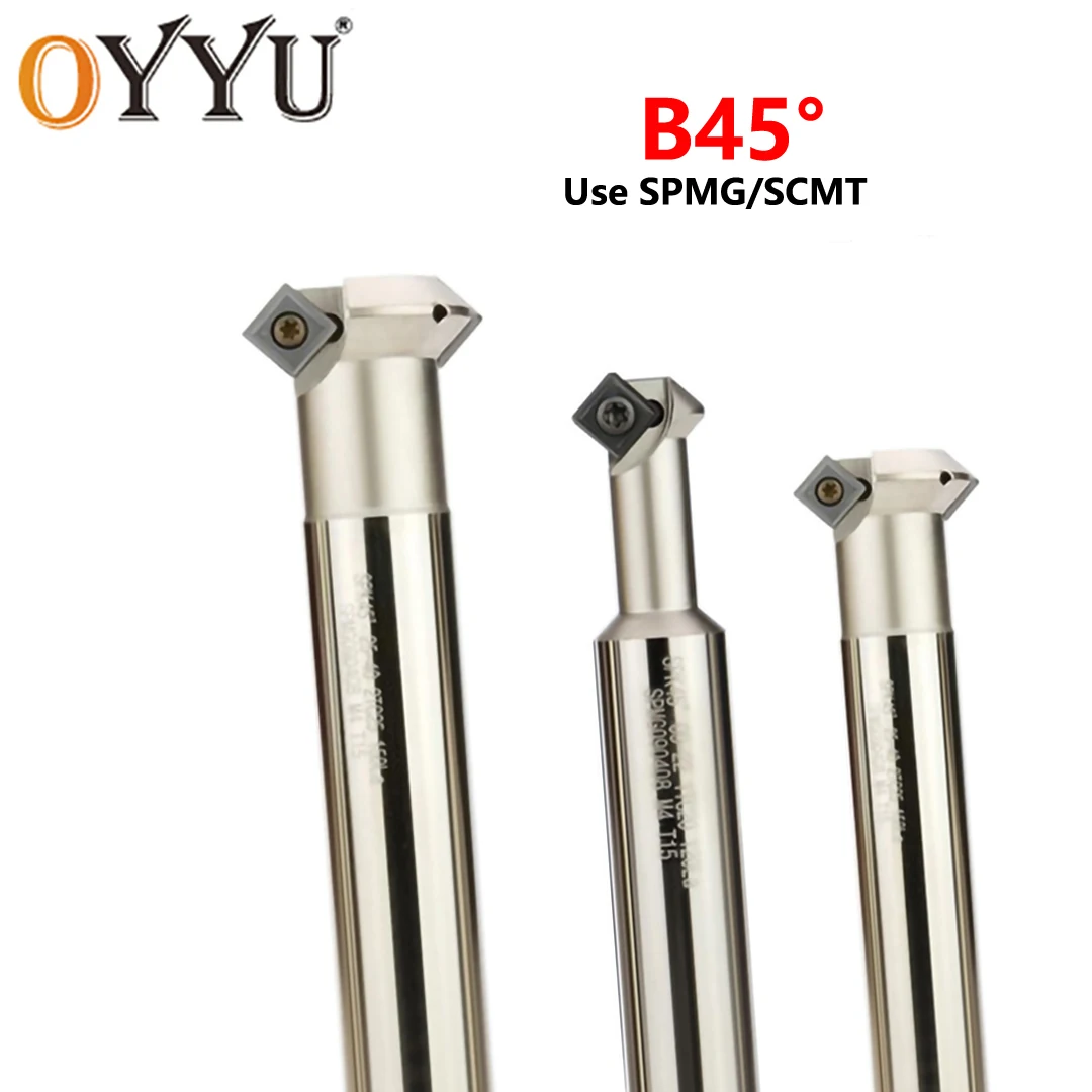 

OYYU 45 Degree 12 16 20 mm Chamfer Tool Holder CNC Precision Indexable Chamfering Boring Bar B45 1T 2T SPMG SCMT Shank Cutter