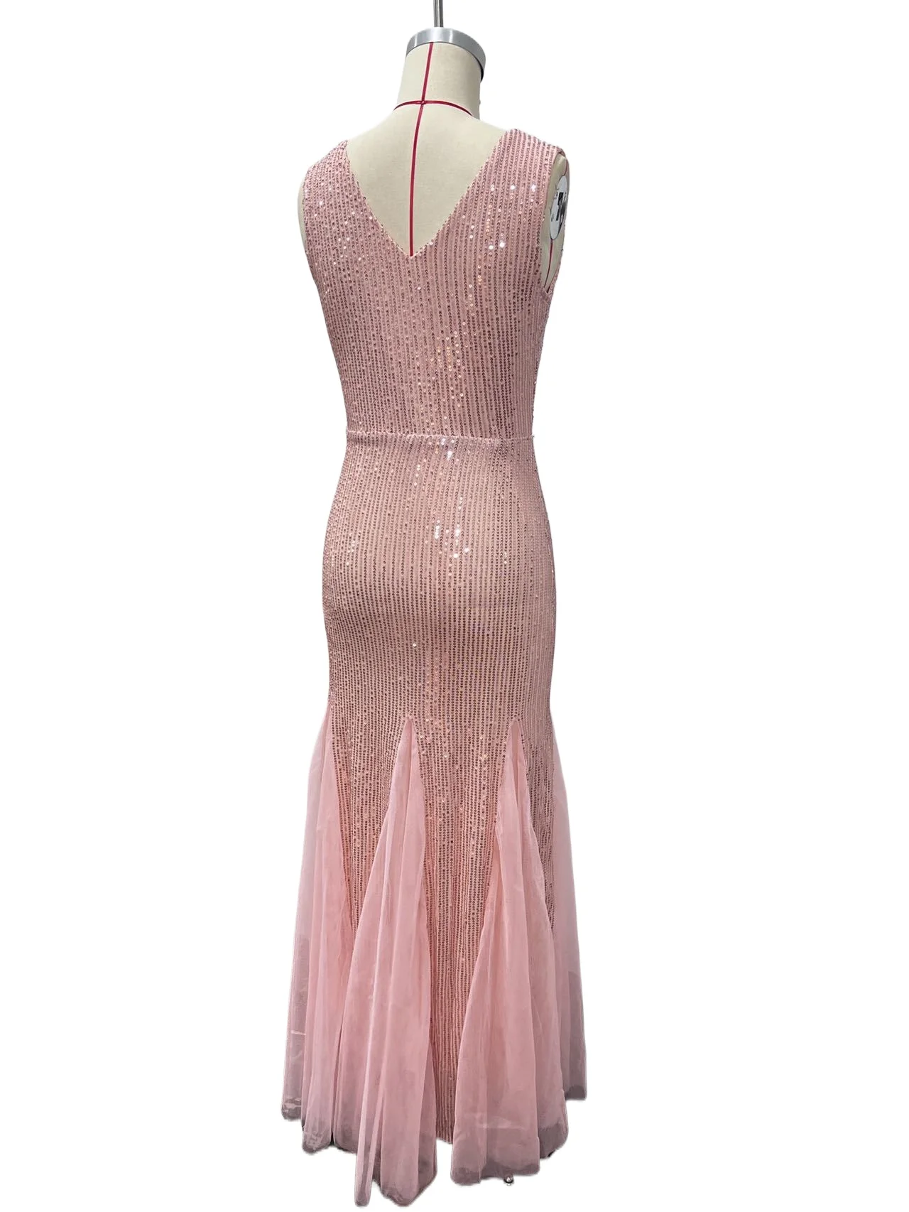 مثير مزدوج الخامس الرقبة بلا أكمام البوق البوق فستان سهرة رسمي طويل #2