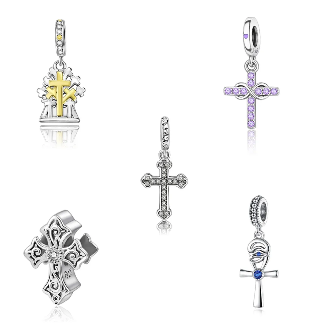 

925 Pure Silver Pendant Cross Bead Compatible with Original Bracelet Necklace for Men and Women DIY Jewelry Gift