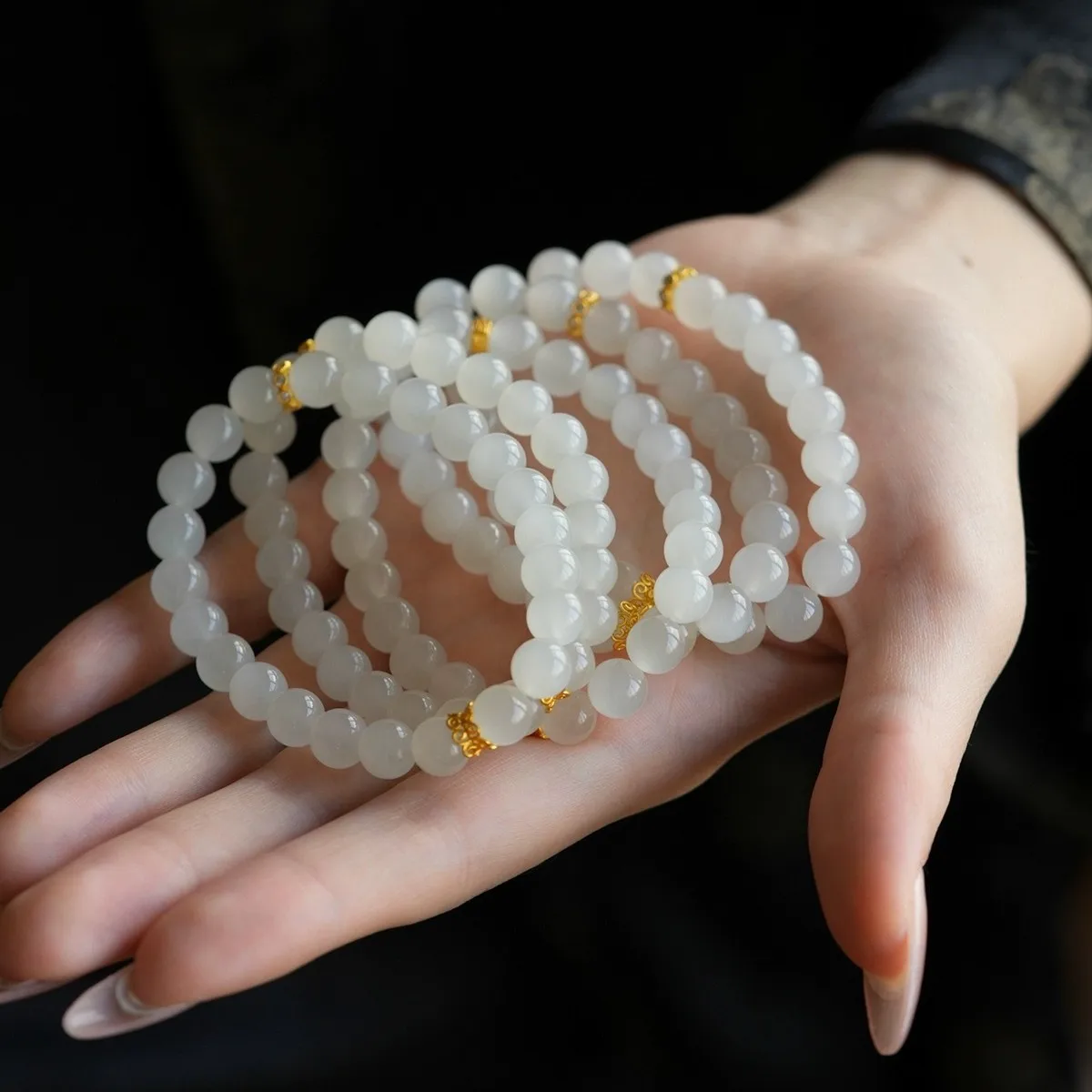 

Natural 8mm Hetian Jade Light Blue High Ice Round Bead White Jade Bracelet for Women Lucky Blessing Gifts