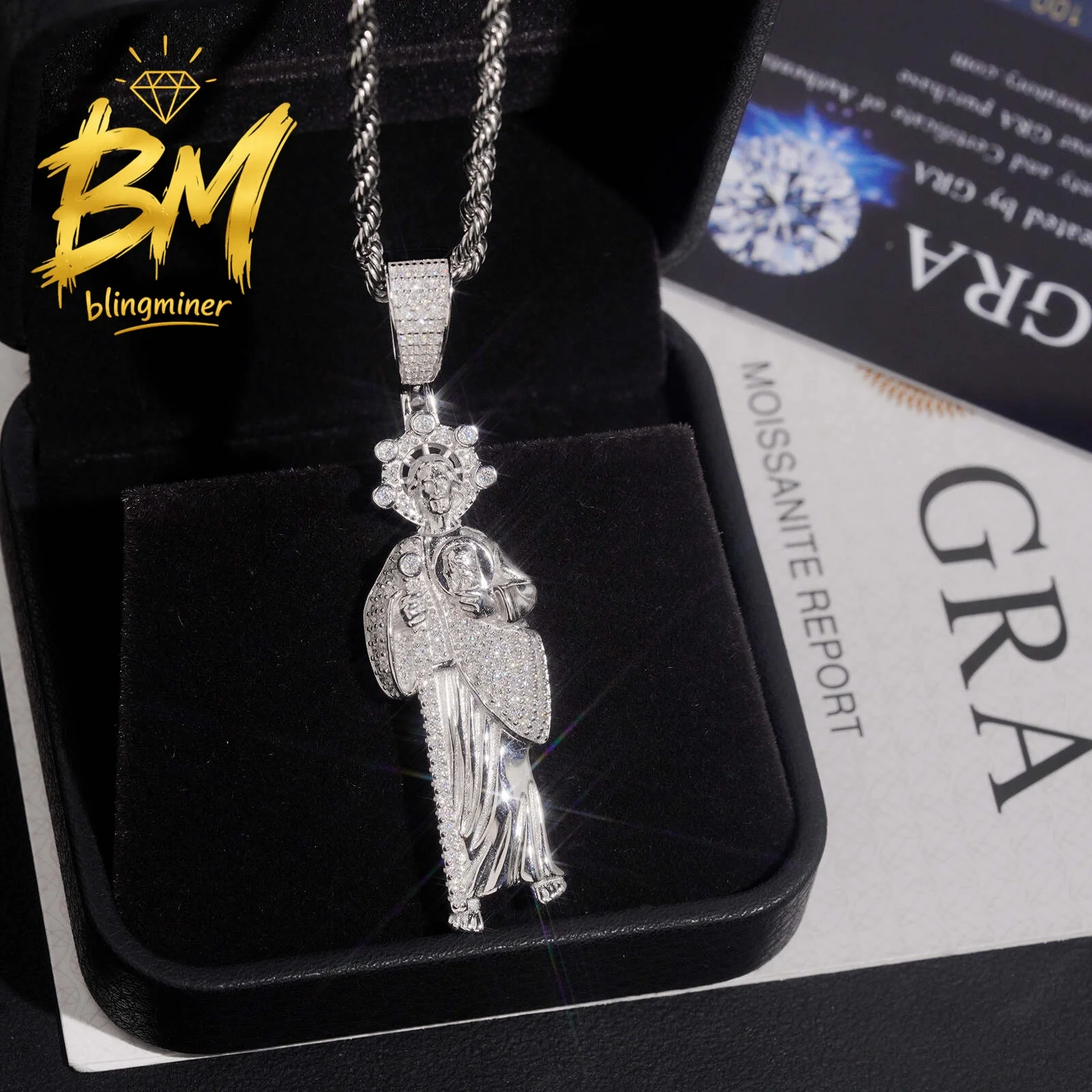 Blingminer 2.5inch Hip Hop Jesus VS Moissanite Pendant For Men Women S925 Silver Pendants Jewelry Pass Diamonds Tester GRA