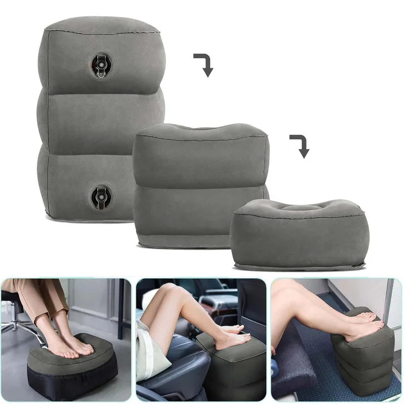 Inflatable Foot Rest for Air Travel Toddler Bed 3 Layers Adjustable Height Leg Rest Pillows for Airplane Train Car Home Office