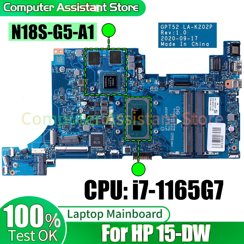 

For HP 15-DW Laptop Mainboard LA-K202P M29213-601 M29213-001 i7-1165G7 Notebook Motherboard