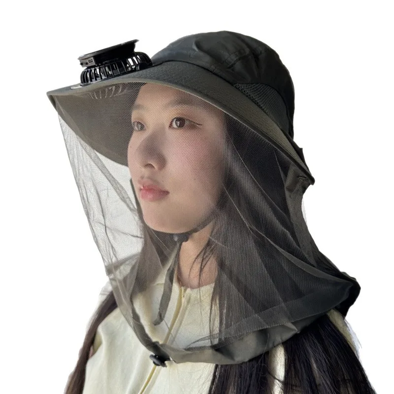 Solar Fan, Mosquito-proof Cap Outdoor Fishing Cap Sun Protection Cap, Breathable Mesh Mask, Insect-proof and Bee-proof Cap