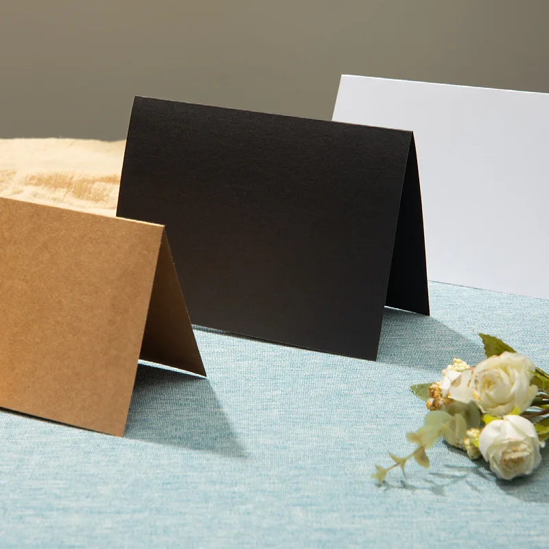 20 Stück Kraftpapier, weiß, leere Grußkarte, Retro, einfach, faltbar, halb faltbar, leere Grußkarte, DIY-Karte – Detail 2