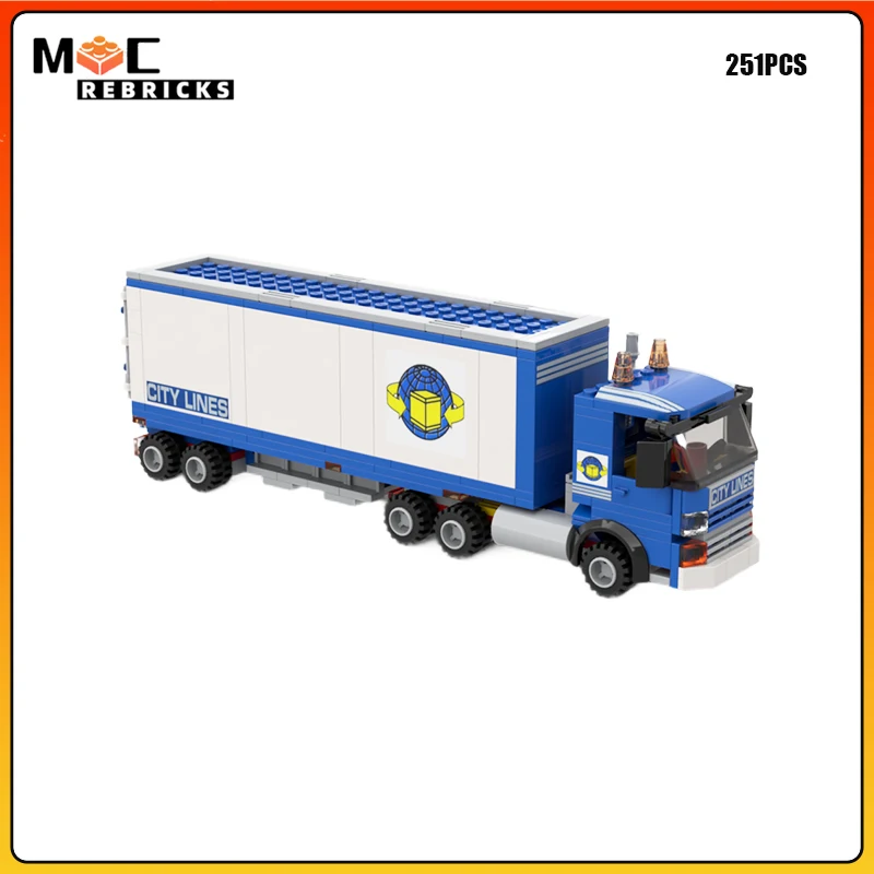 MOC Heavy Duty City Freight Semi Truck Building Blocks Highway Tractor Vehicle Model Urban Express Transport Toy Adult