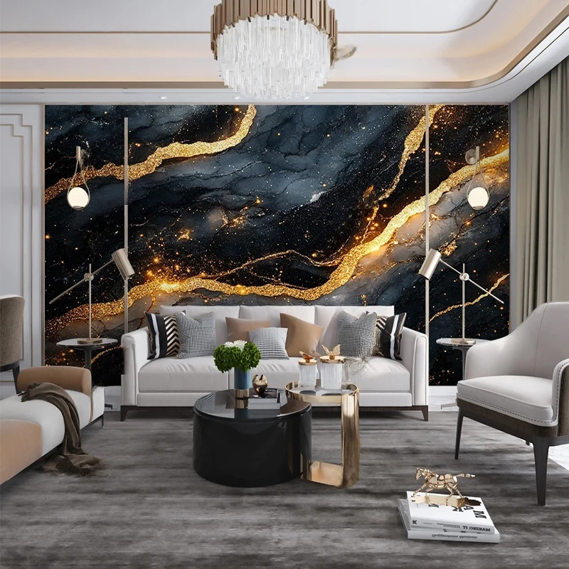 New Chinese-style gilded landscape abstract painting with marble texture for the entrance TV and bedroom background wall