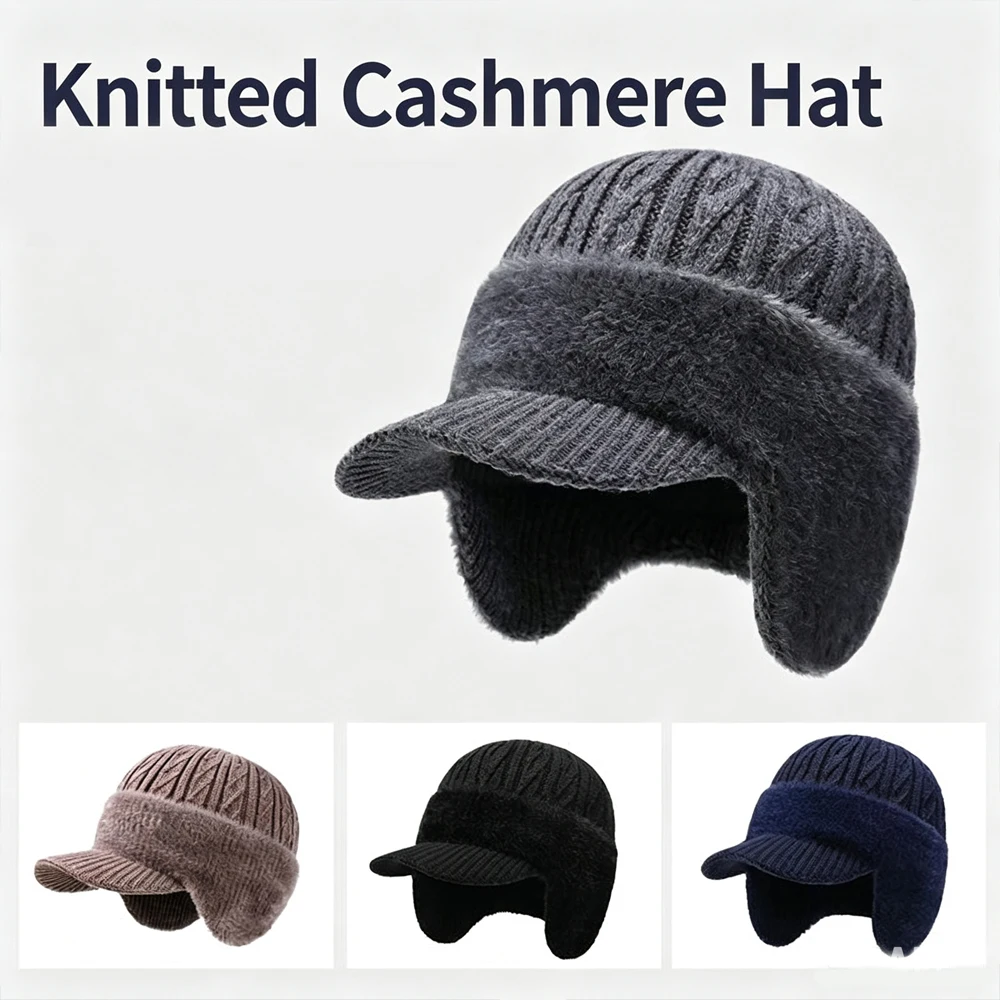 2027 New Unisex Winter Hat Plush Fur Lined Warm Earflap Cap Stylish Soft Beanie Hat Outdoor Thick Ski Sports Knitted Hat