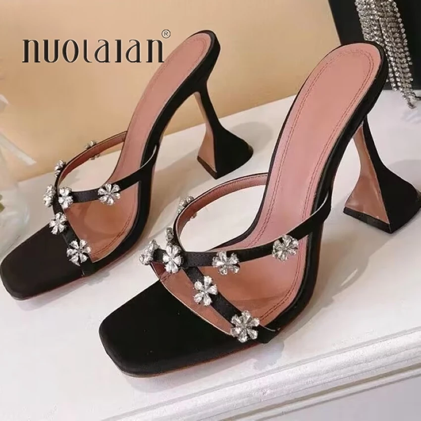 2023 New Summer Women Sandals Square Toe Ladies Heel Mules Sexy High Heels Sandal Slippers Female Fashion Woman Shoes