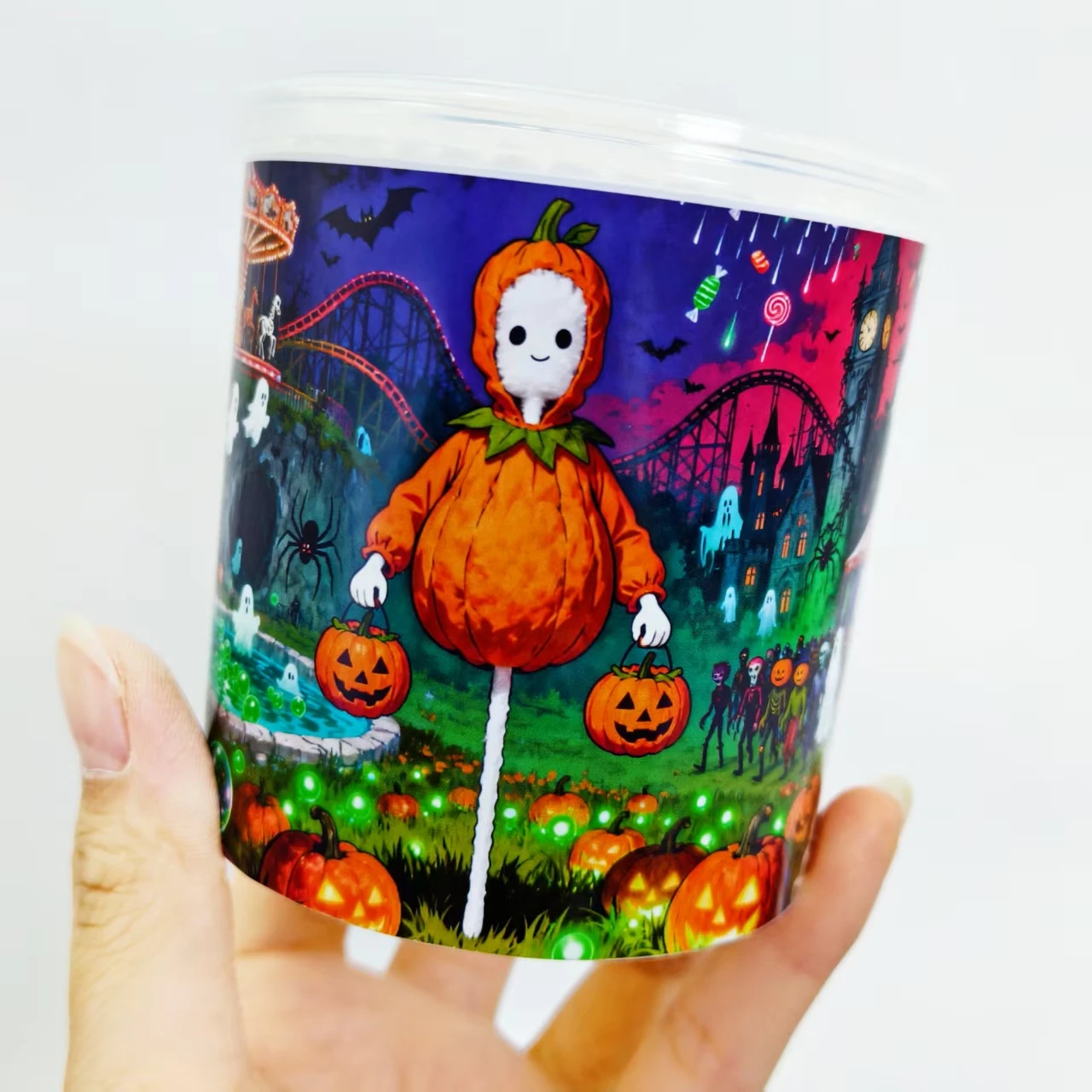 400개/800개 할로윈 호박 뱀파이어 패턴 면봉, 흰색 이중 라운드 헤드 휴일 선물 면봉