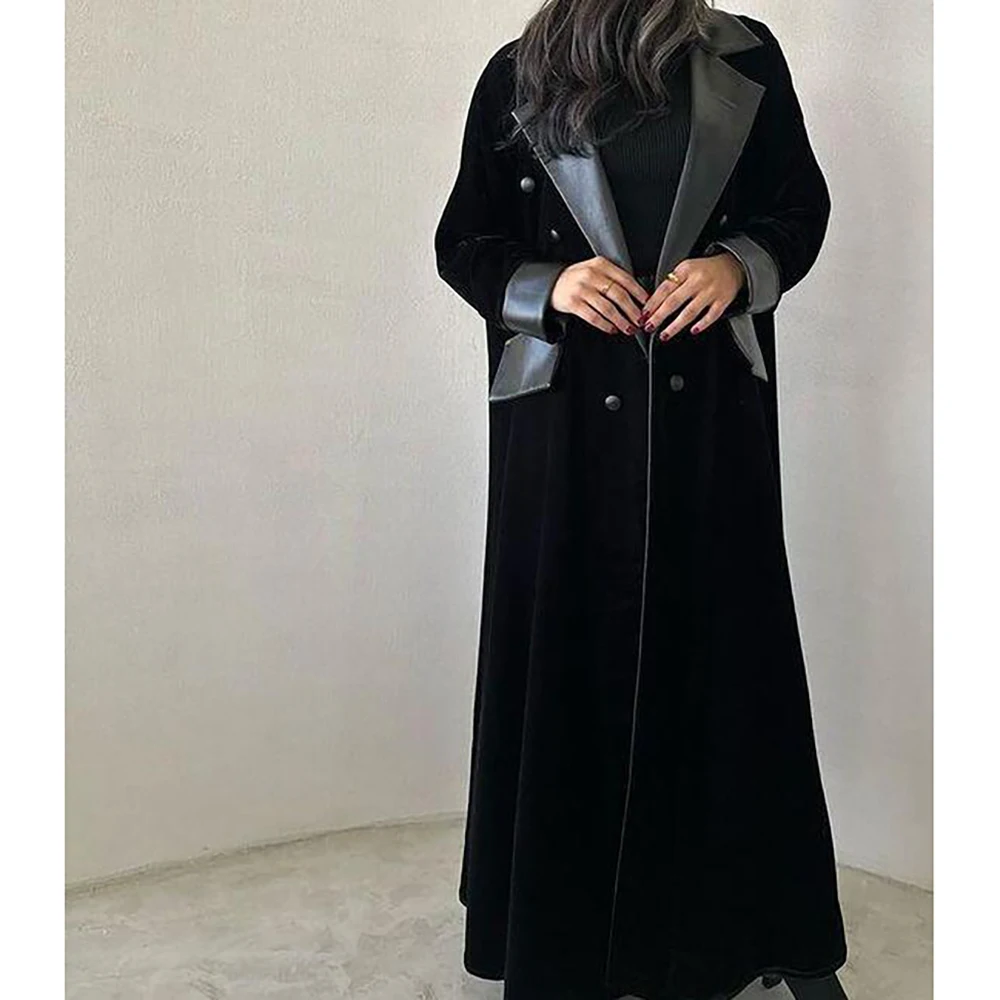 High-level Black Velvet Women Blazer Lengthening Lapel Double Breasted Formal Prom Custom Made Saudi Arabia Dress