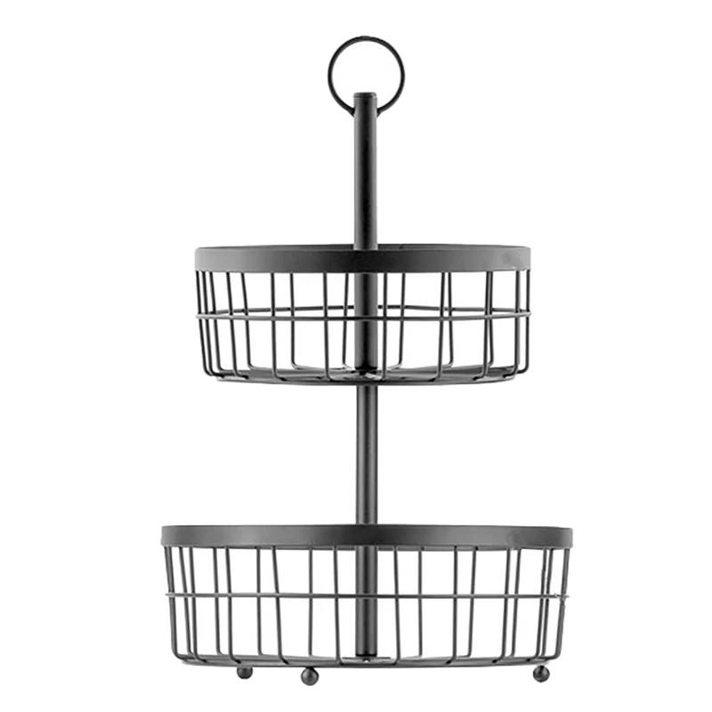 2 Tier Fruit Iron Wire Basket Sundries Snacks Tray Household Hollow Kitchen Metal Wire Storage Rack Counter Fruit Basket