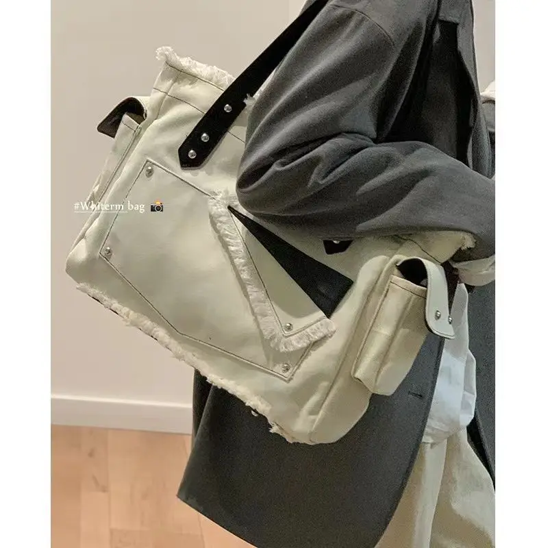 All-match Students Canvas Bag Women 2024 New Trend Casual Tote Bag All-match Shoulder Bags Large-capacity Handbag