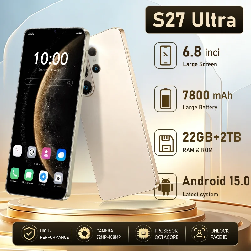 Hot Global Version For S27 Ultra Original Mobile Phones Standby 6.8HD High Quality 5G 7800mAh Android 108MP Dual Card
