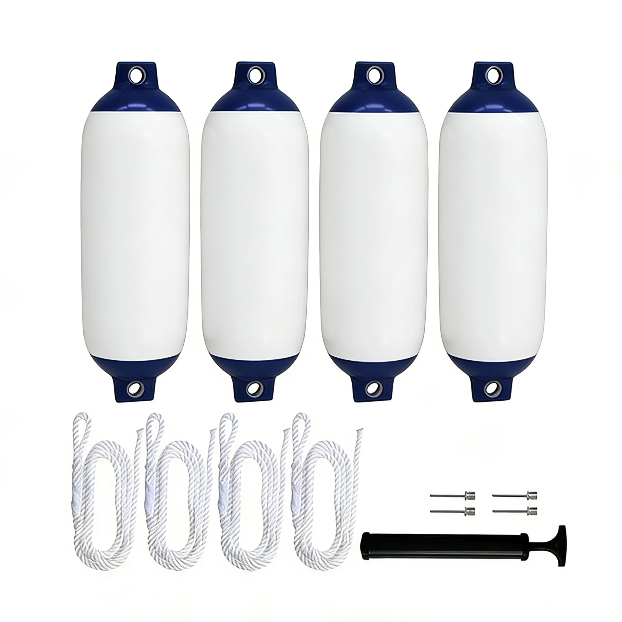 4-Pack G1 Boat Fender Set 5.5 Inch Inflatable PVC Bumper Kit with Ropes & Pumps for Yachts Sailboats Fishing Boats Docking