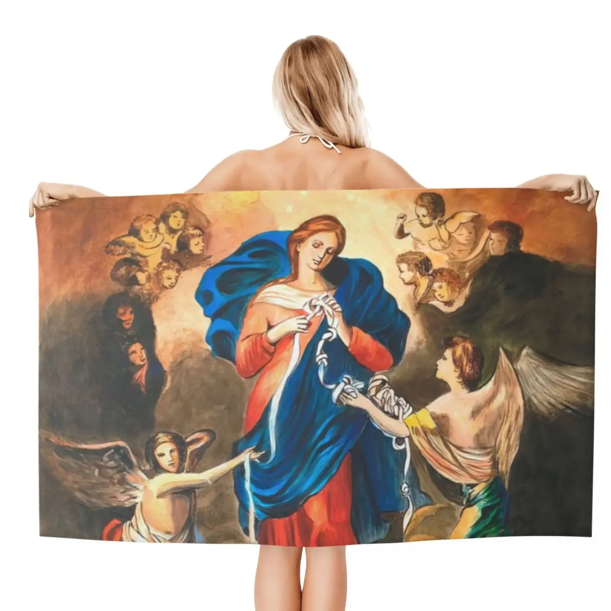 Custom Mary Undoer Of Knots Beach Towel Catholic Our Lady of Virgin Mary Super Soft Microfiber Bath Towels