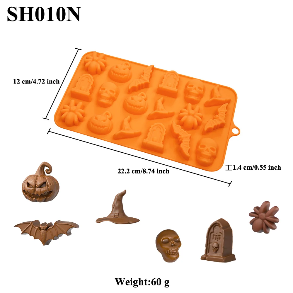 Halloween Silicone Candy Mold Pumpkin Ghost Skull Design Food Grade Silicone Chocolate Mould Ice Cube Tray Fondant Craft Tools view 3