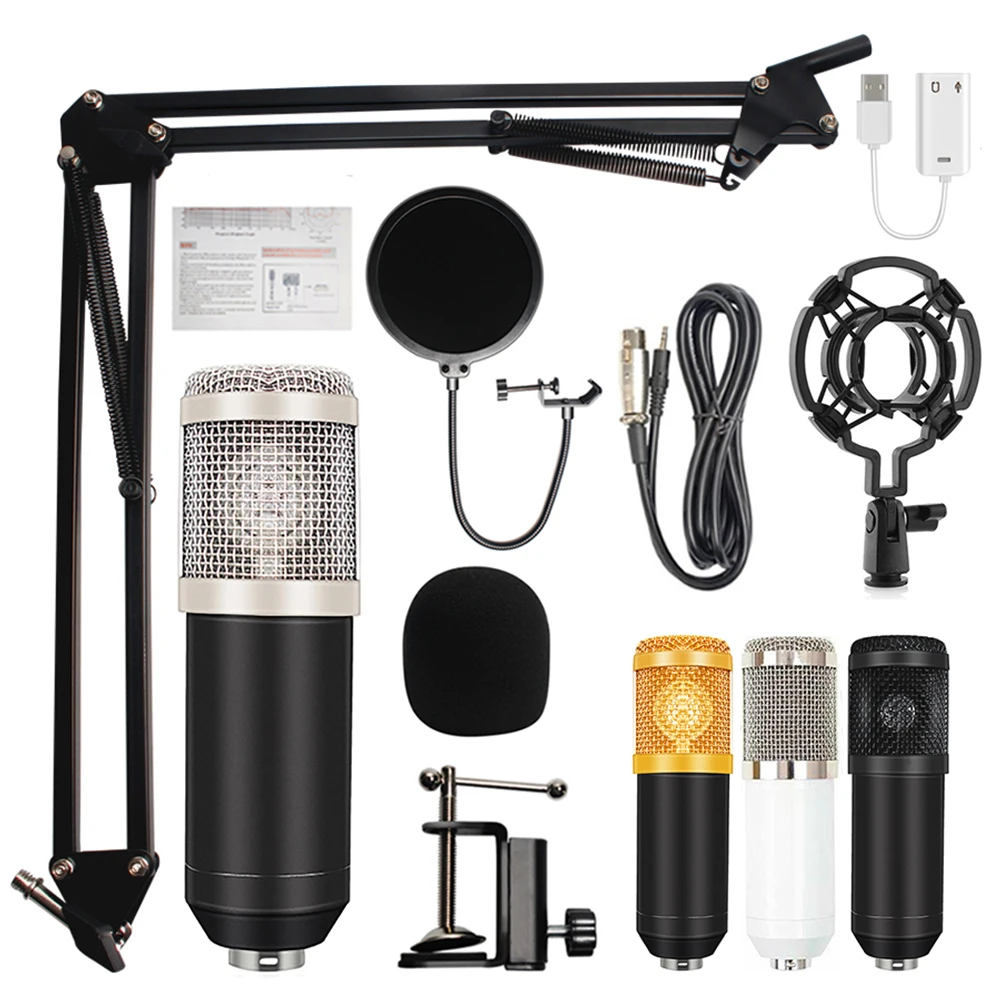 Bm 800 condenser studio recording podcast kaorake microphone mic kit set bm800 professional usb radio desktop for pc computer