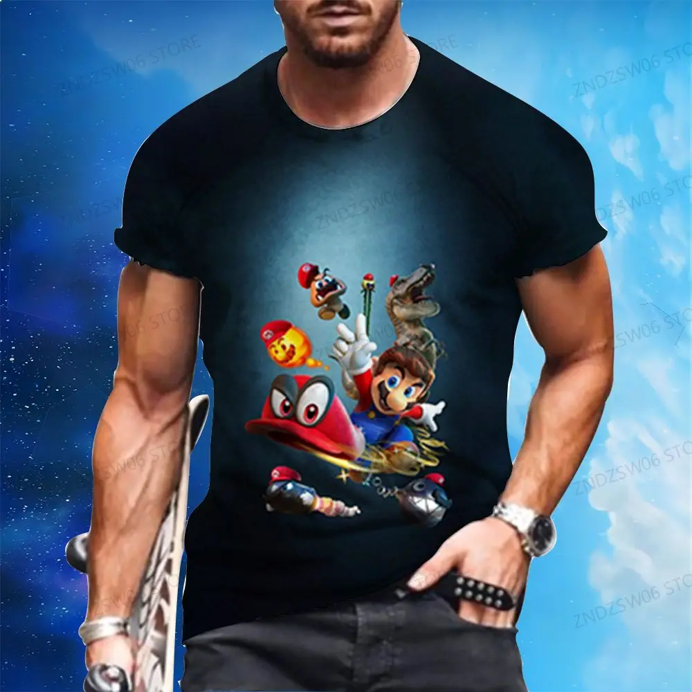 

2024 Men's T-shirt Mario Kid's Street Wear Anime Fashion Cosplay Clothing Summer Children's Y2k 110-6XL Quick Drying Oversized