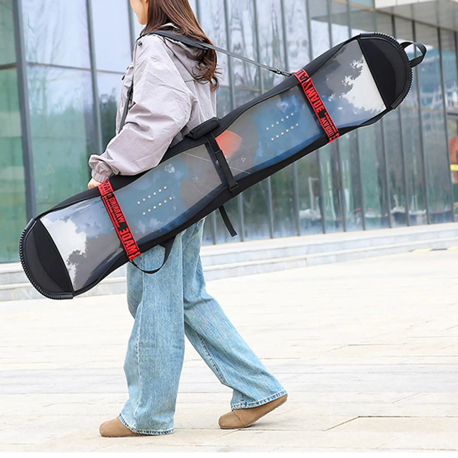 

Snowboard Pouch SBR Material Foldable Ski Bag Carrier with Detachable Strap and Rubber End Caps for Ski Travel Storage