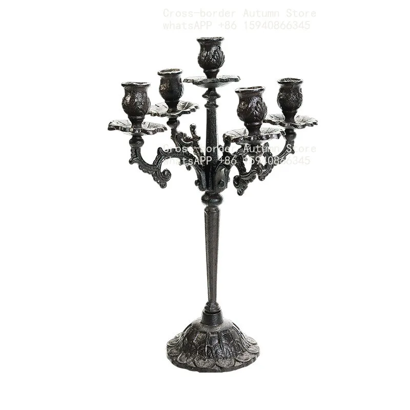 Retro nostalgic cast iron five-head tabletop candlestick candle base French romantic candlelight dinner