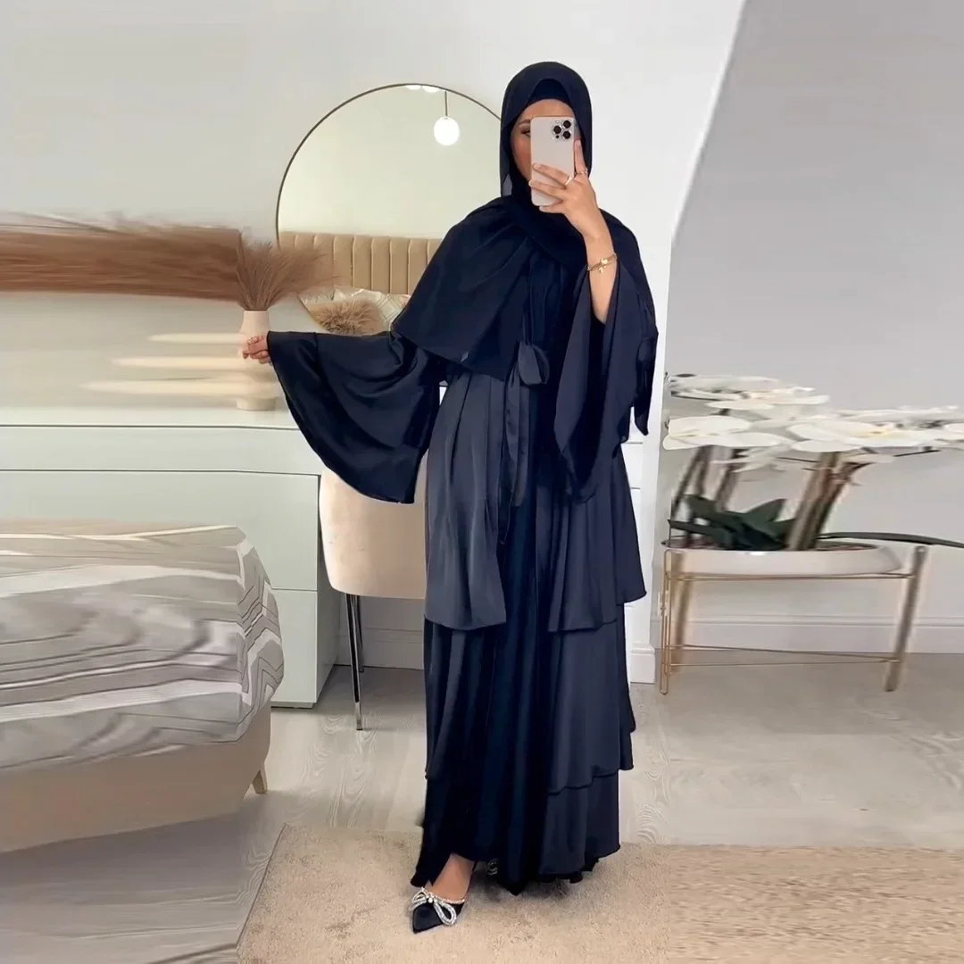 

Satin Abaya Kimono Ramadan 2024 Luxury Open Abayas Dubai Arabic Turkey Islamic Clothes for Muslim Women Robe Femme Musulmane