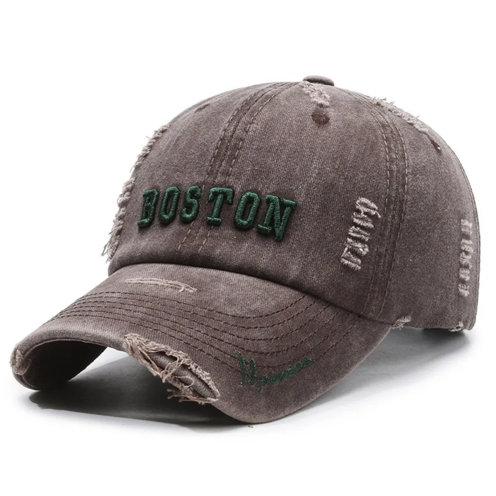 Fashion Washed Cotton Baseball Cap Adjustable Boston Letter Sun Hat Sun Protection Breathable Trucker Cap Men Women