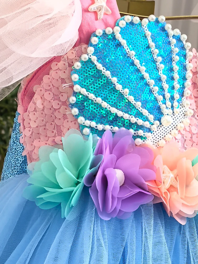 Flower Boy Design Sense Dress New Underwater World Princess Dress Children's Blue June 1 Stage Host Dress