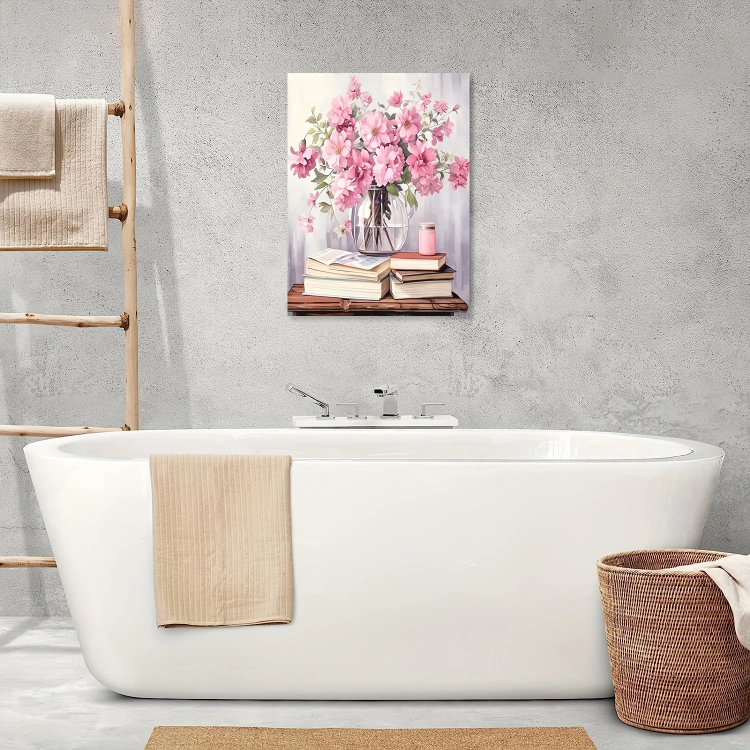 فن قماش زهري وردي عتيق ساحر - ديكور حائط مؤطر لغرفة المعيشة وغرفة النوم والمطبخ | هدية مثالية | 11.8 "× 15.7" #4