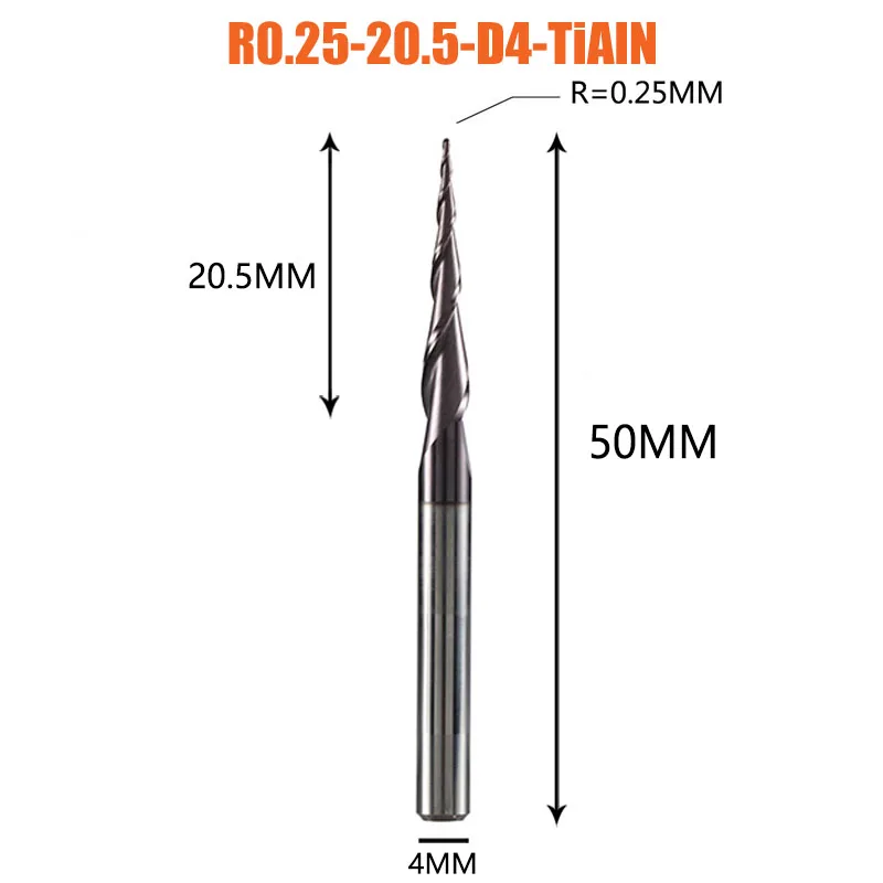 1PC Vhm Frees 4mm 6mm 8mm Bal Neus Tapered Frezen Frezen CNC Taper hout Metalen Frees