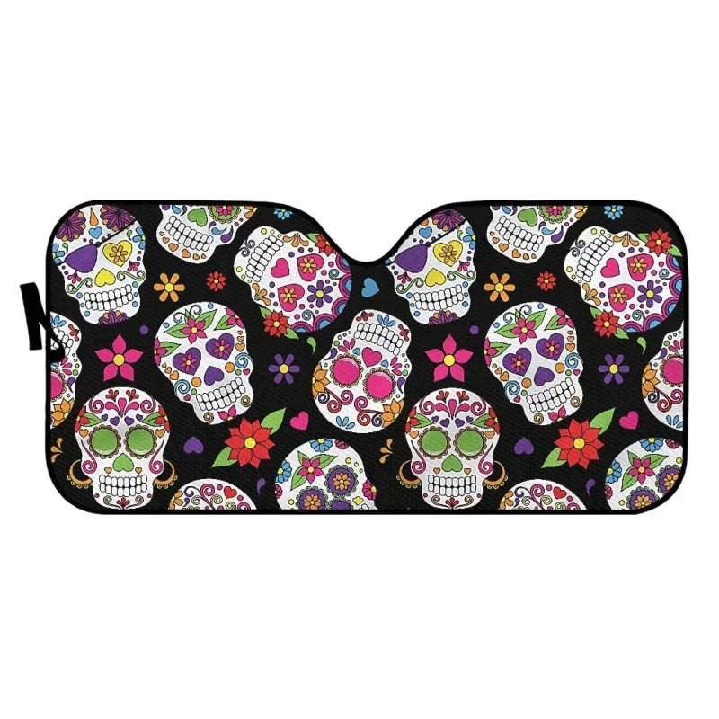 INSTANTARTS Universal Auto Sun Shade Reflector Vintage Sugar Skull Floral Printed Car Sun Shade for Windshield Car Accessories