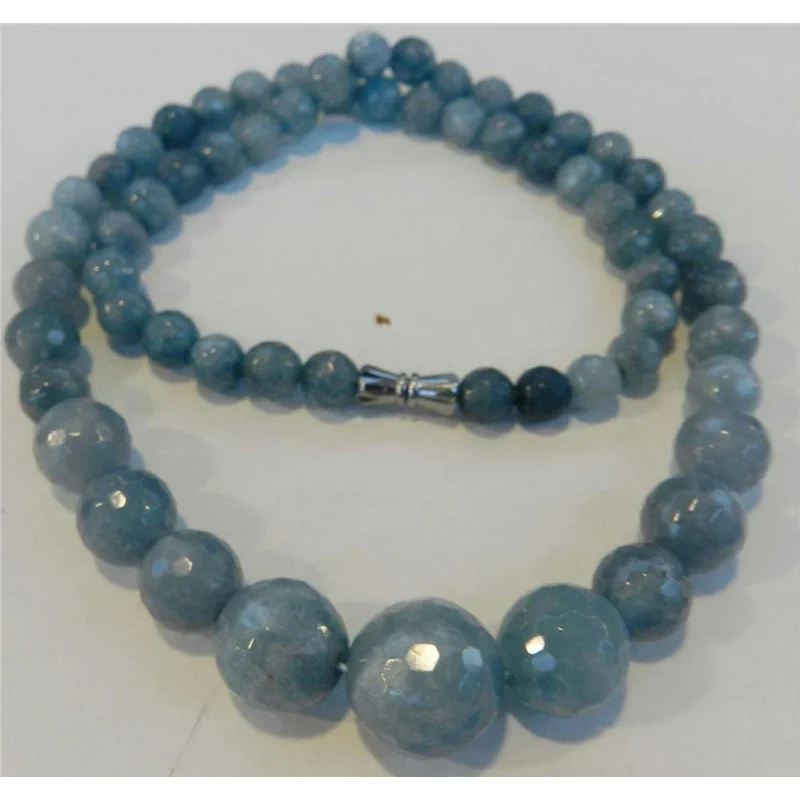 

new 6-14mm Brazilian Aquamarine Faceted Gems Round Beads Necklace 45cm