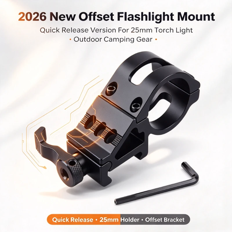 2026 New Quick Release Offset Flashlight Mount Fit 25mm Torch Holder Bracket Outdoor Tactical Camping Accessory