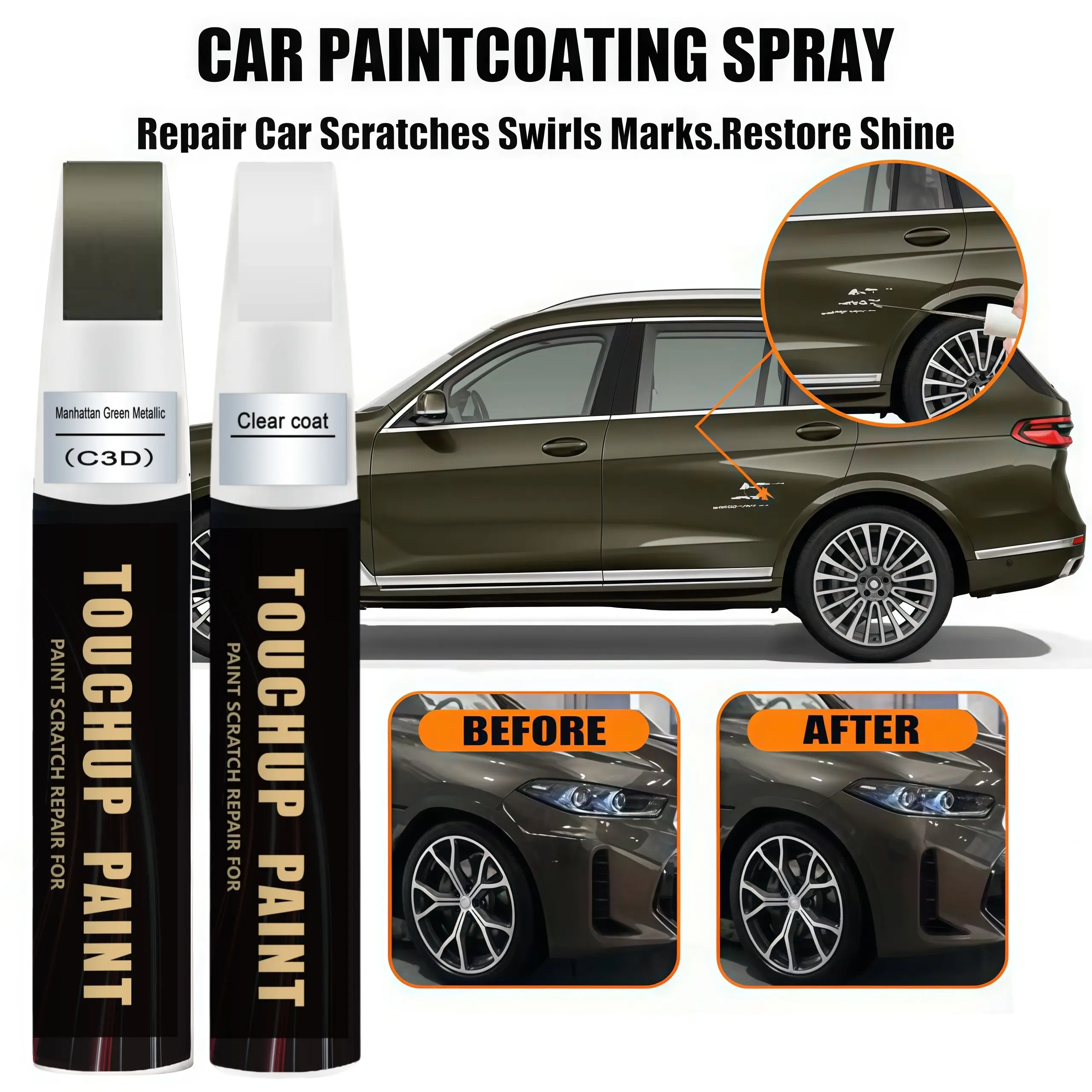 Manhattan Green Metallic C3D for BMW Touch Up Paint Kit[2K Clear Coat Included],Exact Color Match Touch Up Paint
