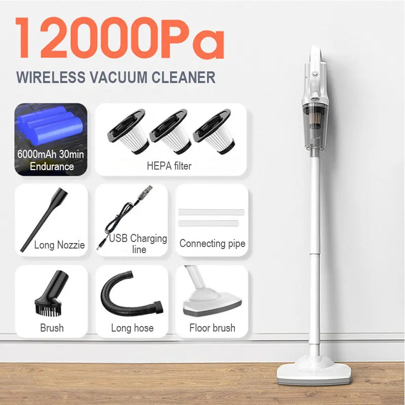 New 12000Pa Handheld Wireless Vacuum Cleaner Cordless Portable Cleaning Robot Home and Car Use Large Suction Vacuum Cleaner