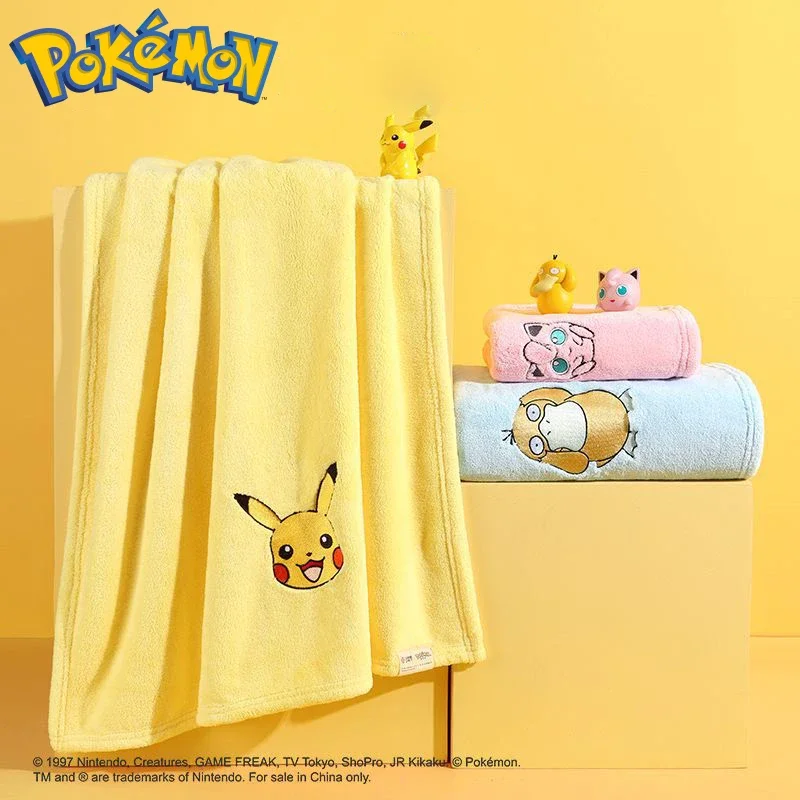 

Pokemon Pikachu Psyduck Jigglypuff Coral Velvet Embroidery Anime Peripheral Bath Towel Home Supplies Children's Toiletries Gifts