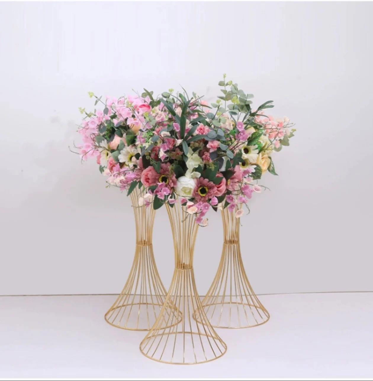 Gold Flower Vases Stands, Metal Road Lead, Wedding Centerpiece Flowers Rack, Event Party Decoration, 60cm High, 10Pcs