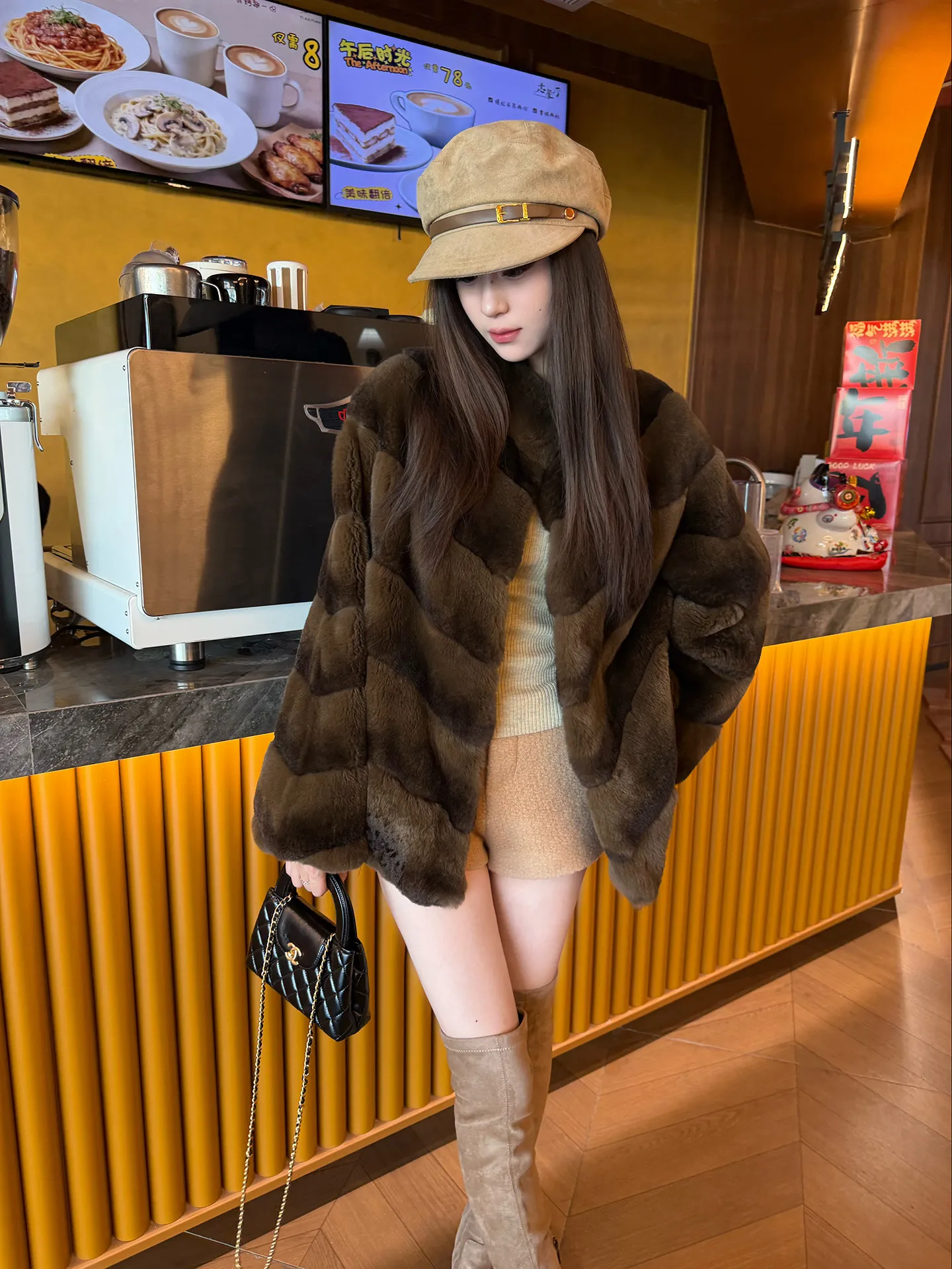 New High Quality Real Natural Rex Rabbit Fur Coat for Women Long Sleeves Luxury Fur Coat Thick Warm Outerwear Female Jackets