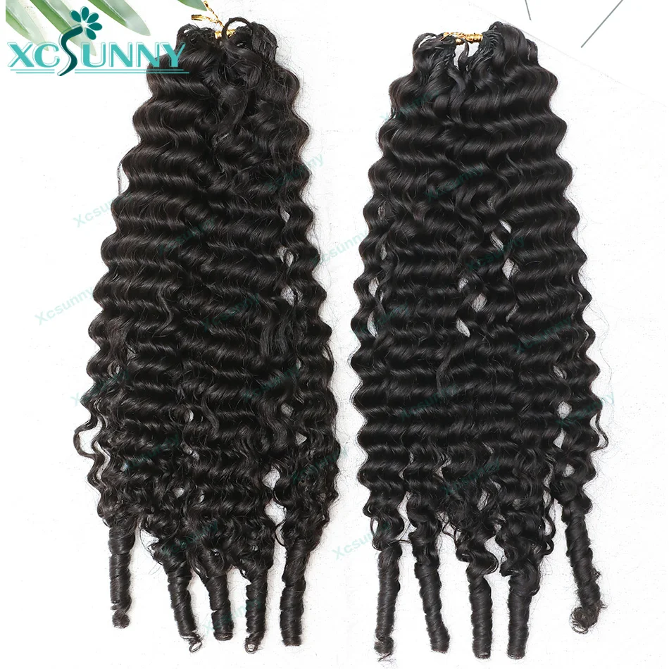 

Deep Curly Crochet Human Hair Extensions Knotless Pre-Separated Feather Crochet Human Hair For Boho Braids With Tight Curly Ends