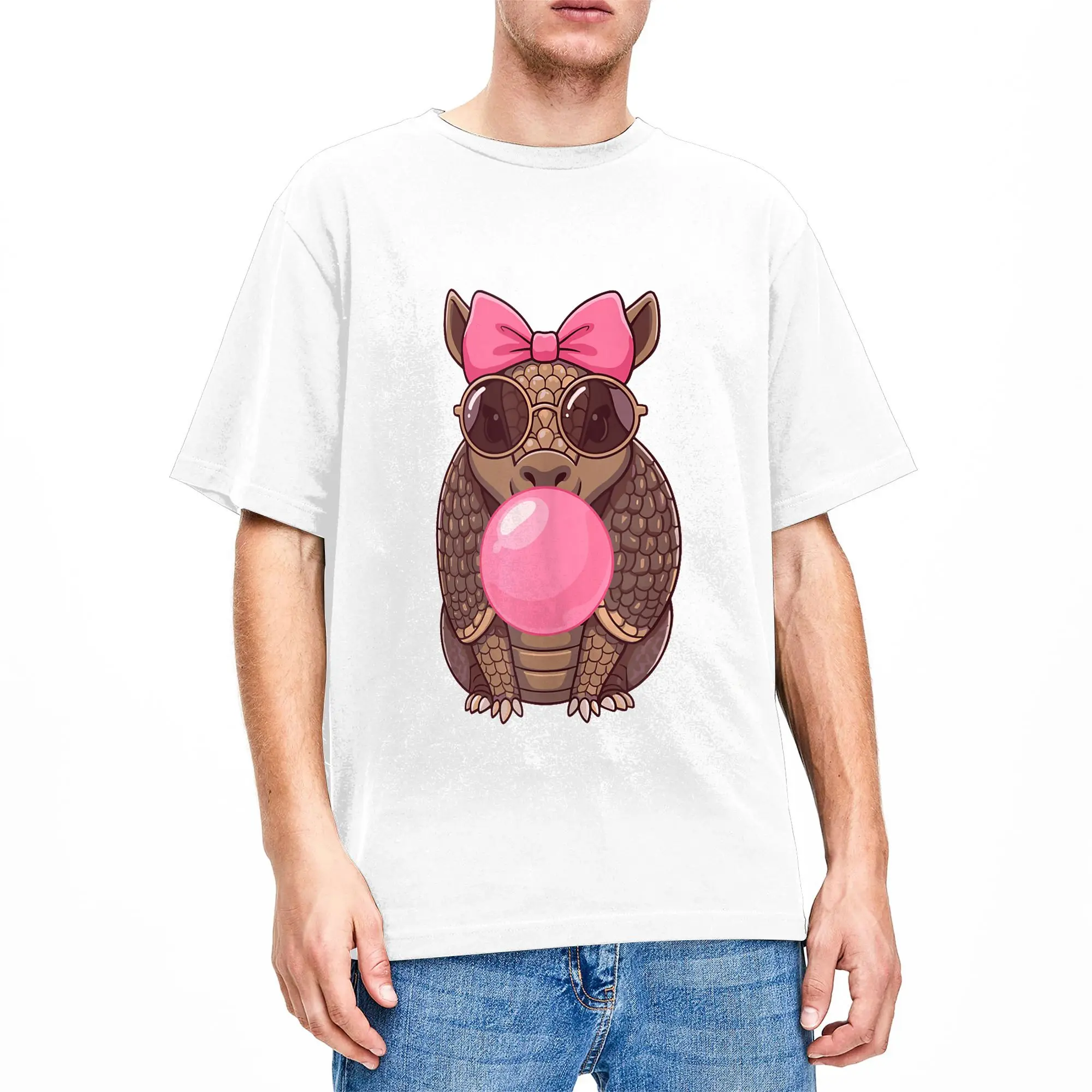 Men's T-Shirts Cute Armadillo Bubble Gum Funny Pure Cotton Tee Shirt Short Sleeve  T Shirt O Neck Clothing Gift