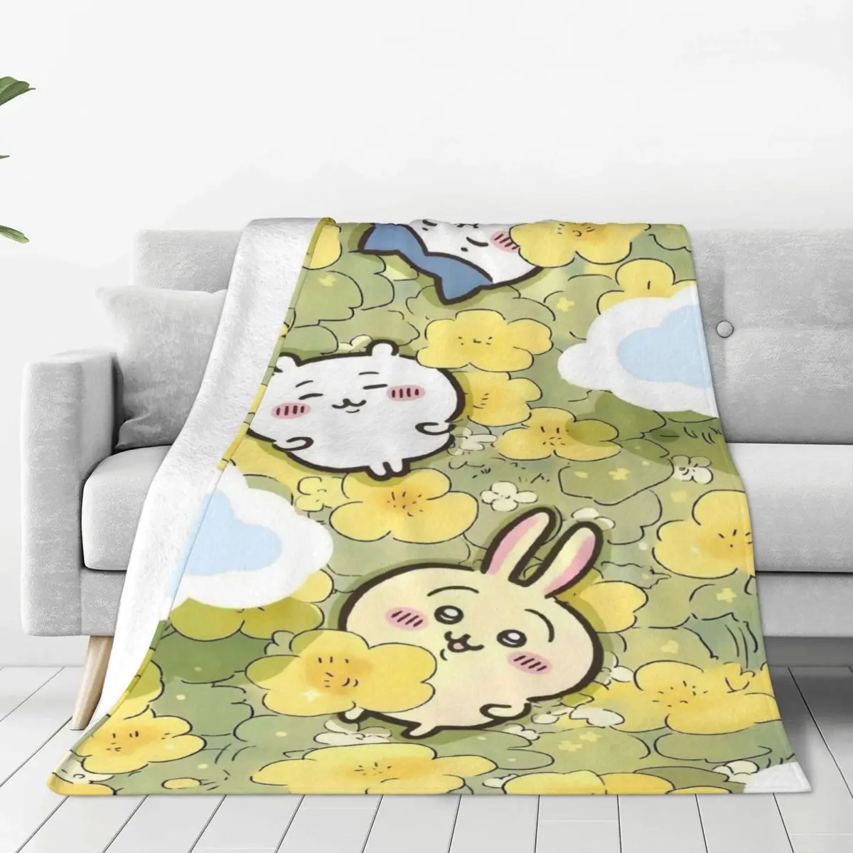 

Custom Chiikawa Cartoon Blanket Warm Fleece Soft Flannel Throw Blankets for Bed Couch Travel Spring