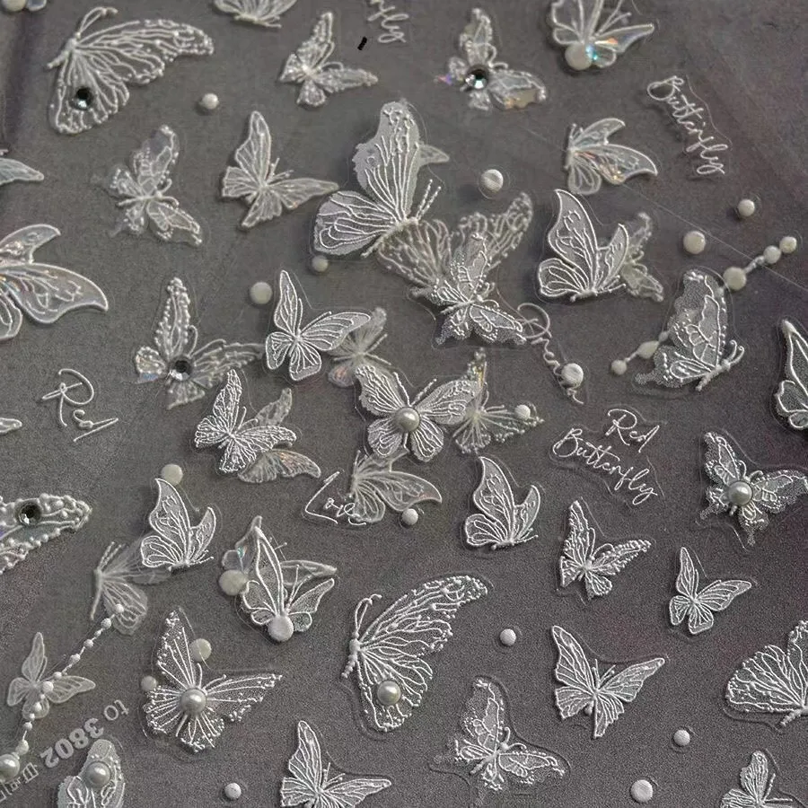 Fairy Butterfly Nail Stickers Shell Luster 3D Liquid Clear Self Adhesive Waterproof Decals for Manicure Supplies Viral