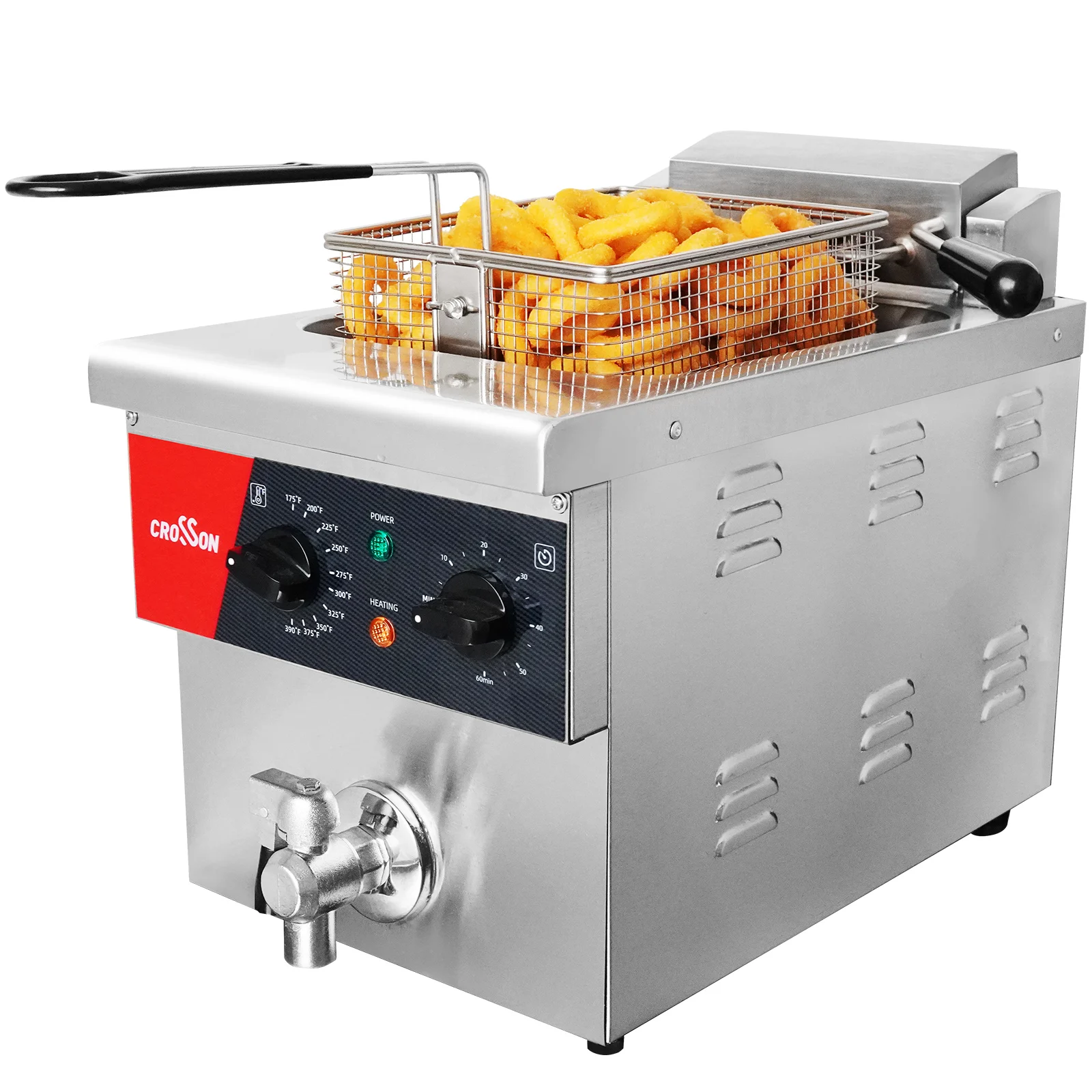 For 8L Countertop Electric Deep Fryer with Draining Valve,Solid Basket Lid for Restaurant Use 120V,1800W m