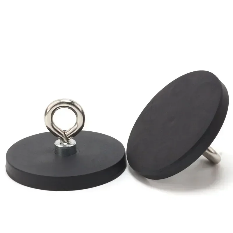 10Pcs D22/31/43/66mm Round Rubber-Coated Magnet Hook Strong Neodymium Magnets Fishing Rubber Coated Lifting Ring Magnets Hooks