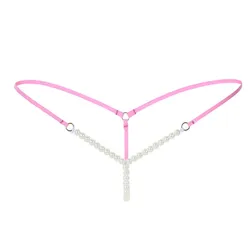 Sexy Crotchless Thong Panties Women Beading Pearl Temptation G-String Thin Belt Erotic Lingerie Open Crotch Sex Briefs Underpant