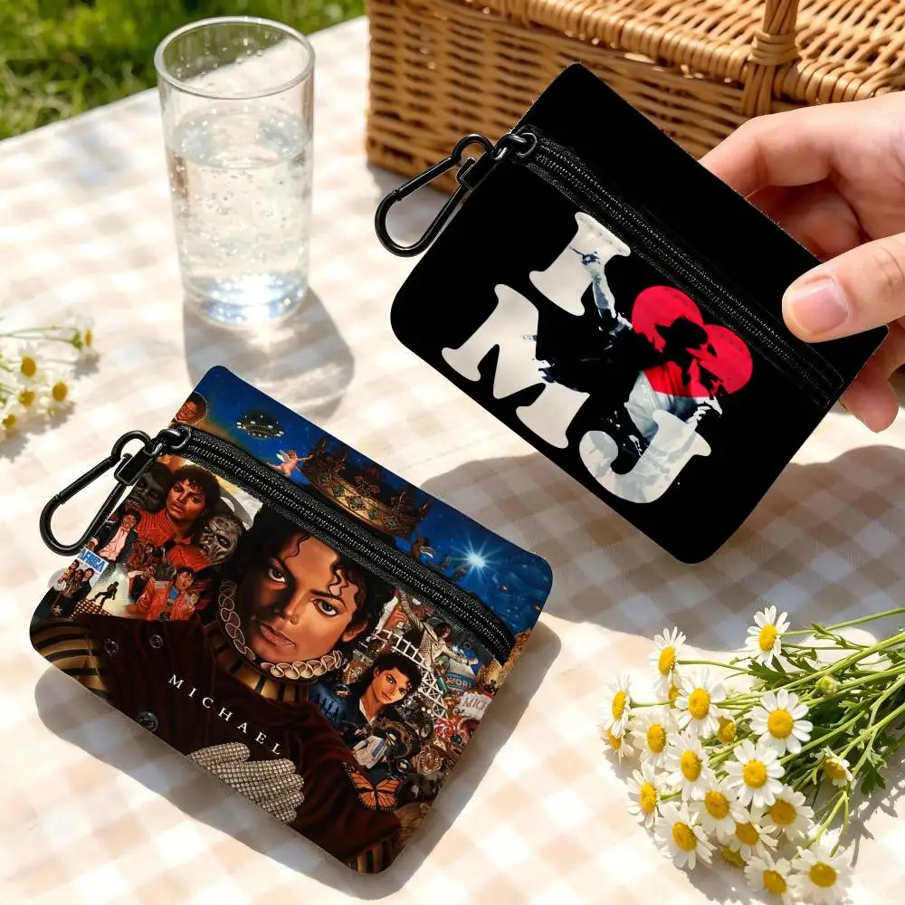 M-Michael Jackson Portable Oxford Fabric Mini Wallet Carabiner Design Small Coin Bag For Cards Keys Earphones