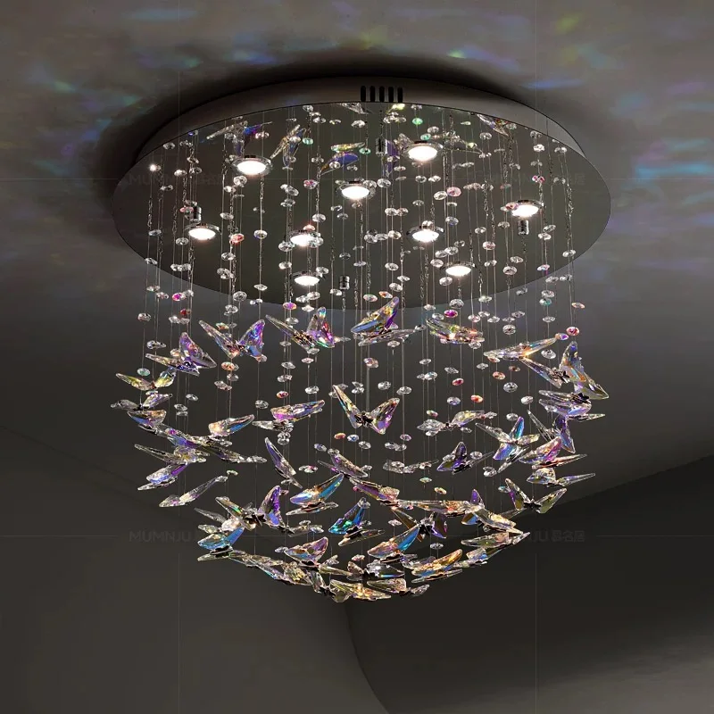 

2025 new light luxury stainless steel chandelier, adjustable height, hotel ceiling lighting butterfly crystal lamp, lustre
